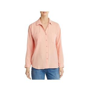 Eileen Fisher 100% Organic Cotton Button Up Tunic Shirt Peach sz L